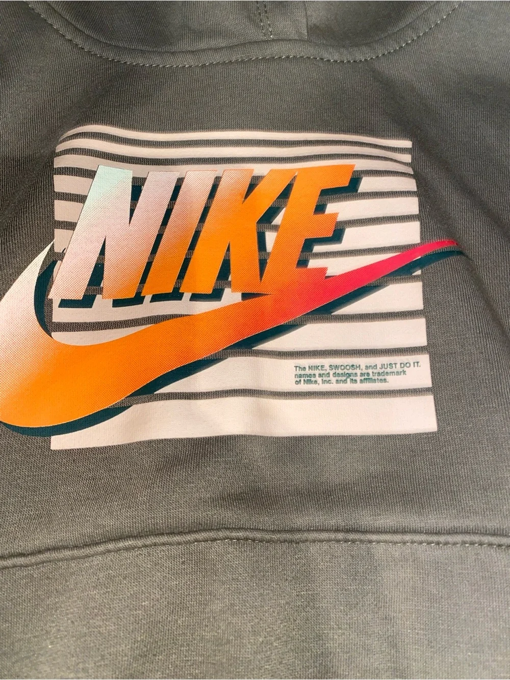 Nike Kids Olive Green Hoodie with Orange Gradient Logo